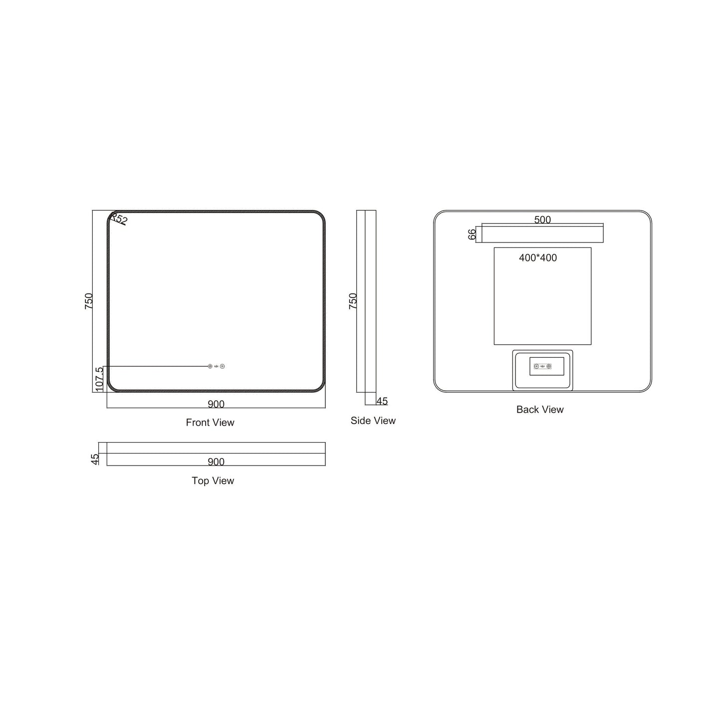 Maia 600×750 / 750×900 / 1200×750mm LED Rectangular Mirror – Gun Metal Frame