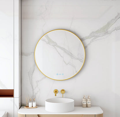 Maia 600/750/900mm LED Round Mirror – Brushed Gold Frame - 750mm / Brushed Gold
