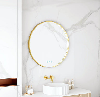 Maia 600/750/900mm LED Round Mirror – Brushed Gold Frame - 900mm / Brushed Gold
