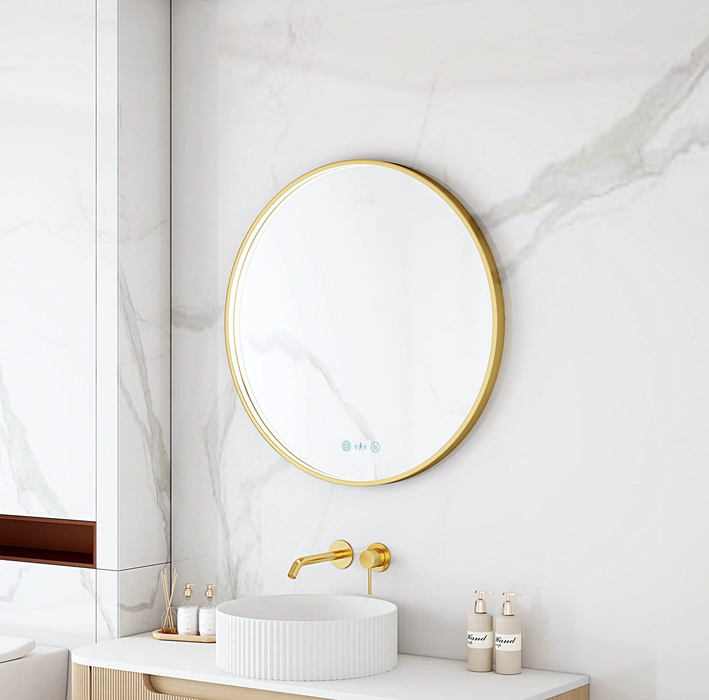 Maia 600/750/900mm LED Round Mirror – Brushed Gold Frame - 600mm / Brushed Gold