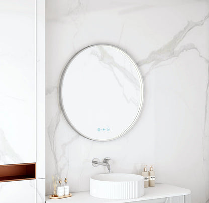 Maia 600/750/900mm LED Round Mirror – Brushed Nickel Frame - 750mm / Brushed Nickel