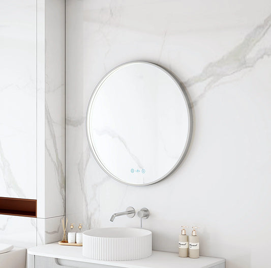 Maia 600/750/900mm LED Round Mirror – Brushed Nickel Frame - 900mm / Brushed Nickel