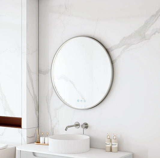 Maia 600/750/900mm LED Round Mirror – Gun Metal Frame - 900mm / Gun Metal