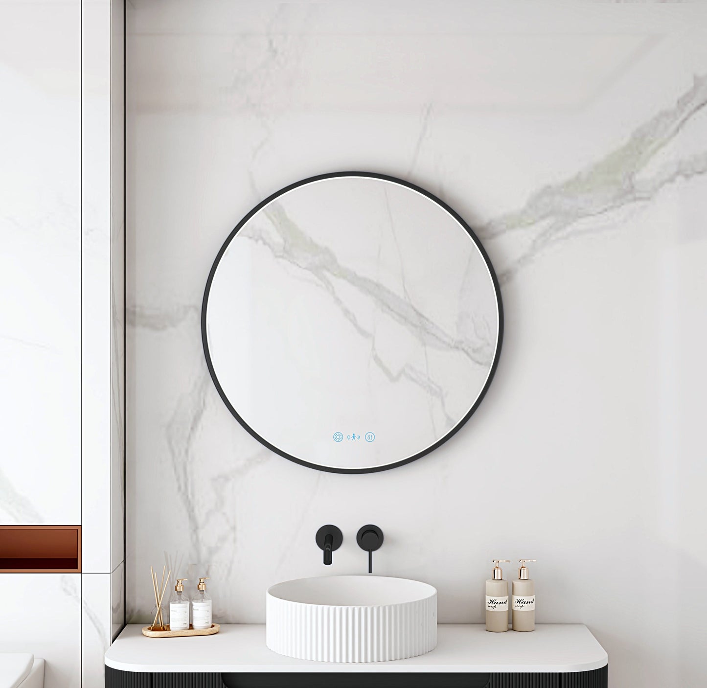 Maia 600/750/900mm LED Round Mirror – Matt Black Frame - 600mm / Matt Black