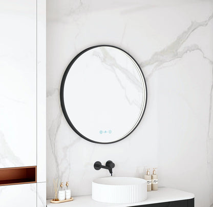 Maia 600/750/900mm LED Round Mirror – Matt Black Frame - 750mm / Matt Black