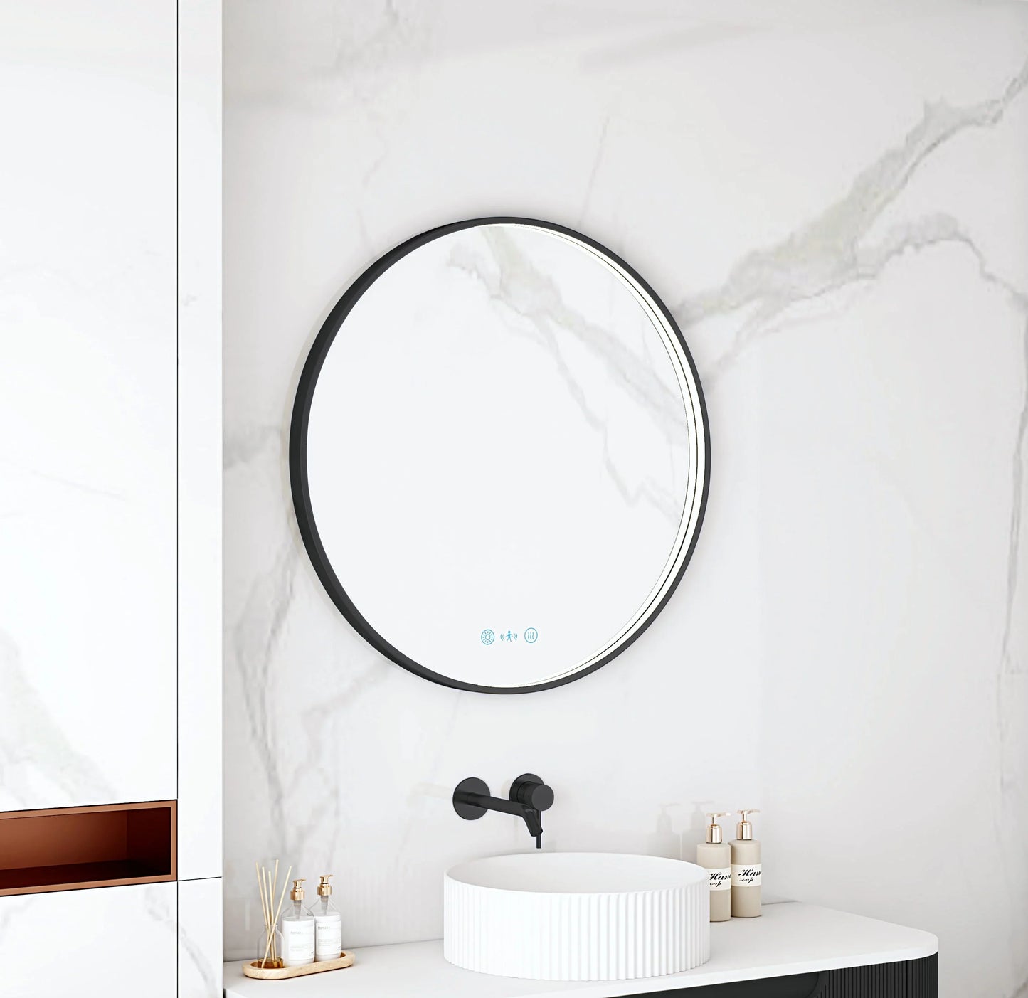 Maia 600/750/900mm LED Round Mirror – Matt Black Frame - 900mm / Matt Black