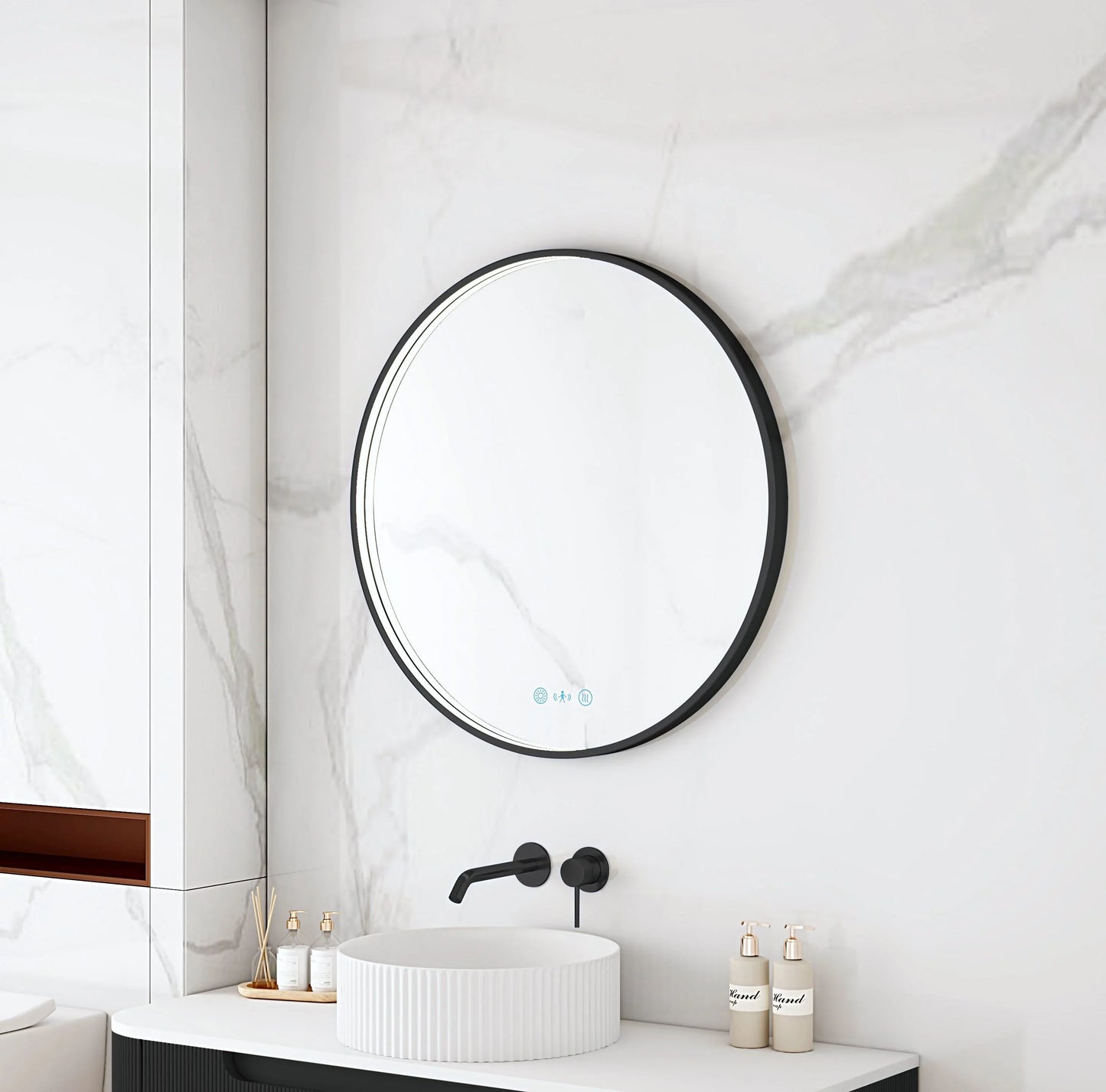 Maia 600/750/900mm LED Round Mirror – Matt Black Frame - 750mm / Matt Black