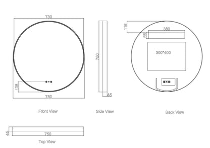 Maia 600/750/900mm LED Round Mirror – Matt Black Frame - 750mm / Matt Black