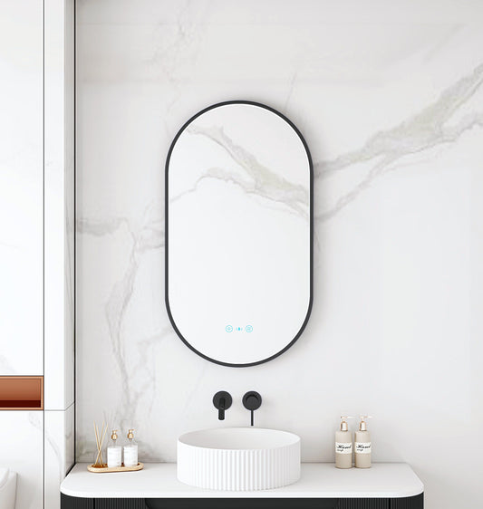Maia 500×900mm LED Oval Mirror – Matt Black Frame - 500×900mm / Matt Black