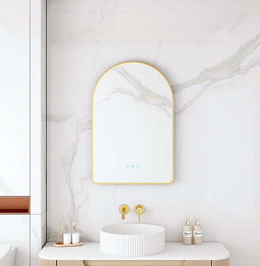 Maia 600×900mm LED Arch Mirror– Brushed Gold Frame - 600×900mm / Brushed Gold