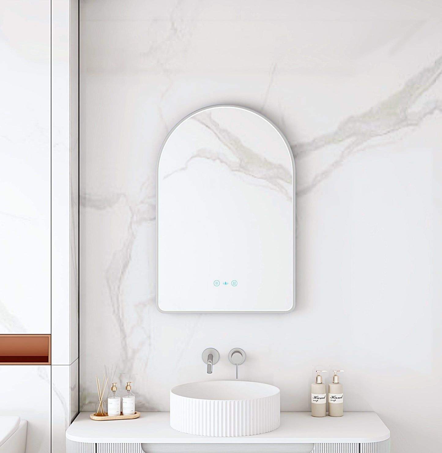 Maia 600×900mm LED Arch Mirror– Brushed Nickel Frame - 600×900mm / Brushed Nickel