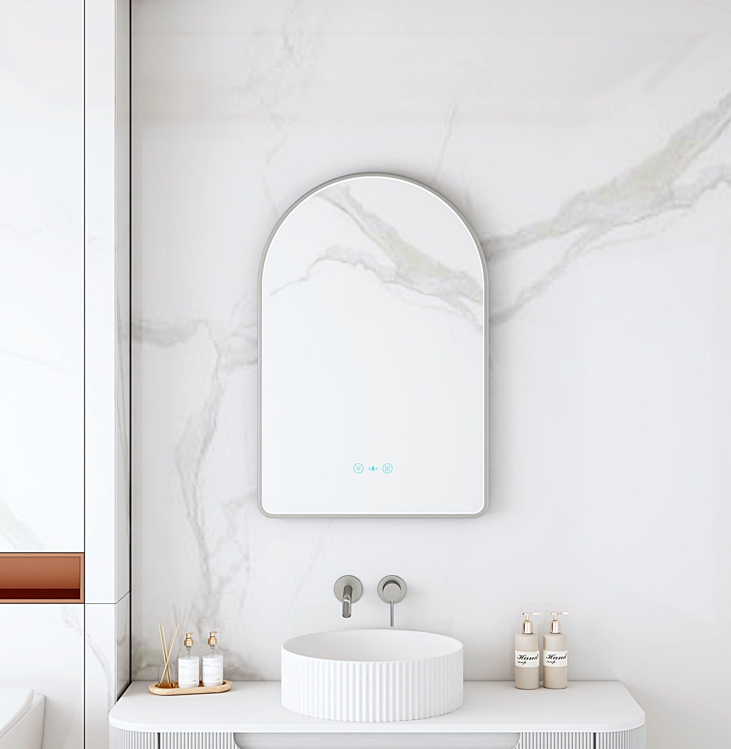 Maia 600×900mm LED Arch Mirror– Gun Metal Frame - 600×900mm / Gun Metal