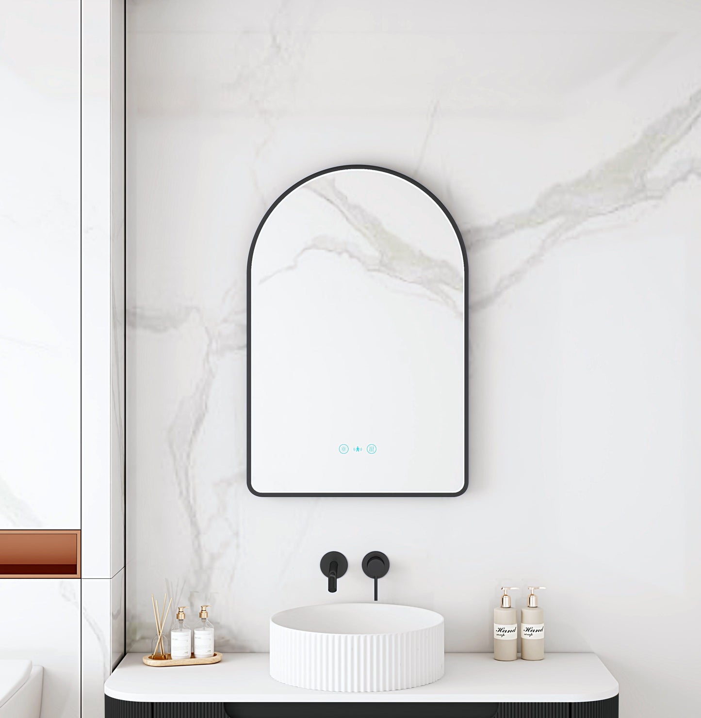 Maia 600×900mm LED Arch Mirror– Matt Black Frame - 600×900mm / Matt Black