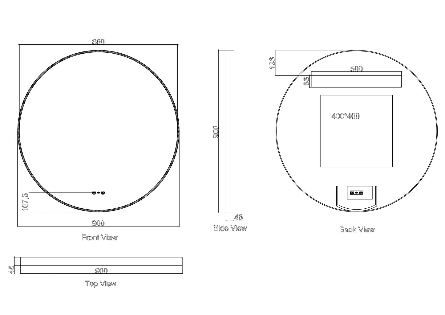 Maia 600/750/900mm LED Round Mirror – Matt Black Frame - 900mm / Matt Black