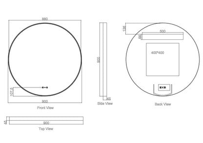 Maia 600/750/900mm LED Round Mirror – Matt Black Frame - 900mm / Matt Black