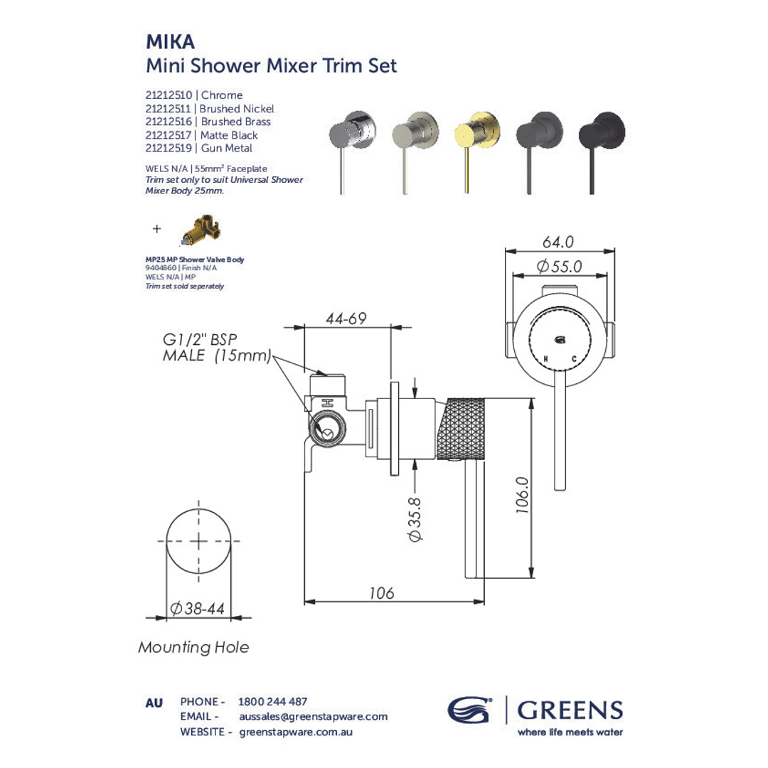 Greens Mika Shower Mixer With Mini Plate