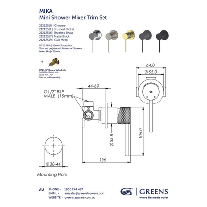 Greens Mika Shower Mixer With Mini Plate Pvd