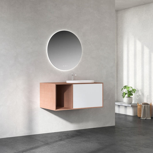 MIO 900mm Vanity Cabinet for Insert Basin with Left Side Shelf – Costa Oakin - 900mm x 540mm x 400mm / Costa Oak / Cabinet Only