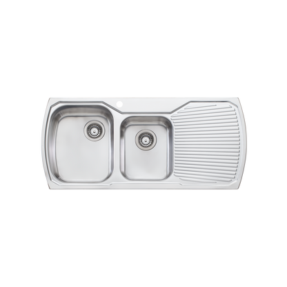 Oliveri Monet 1 And 3/4 Bowl Topmount Sink With Right Drainboard Stainless Steel