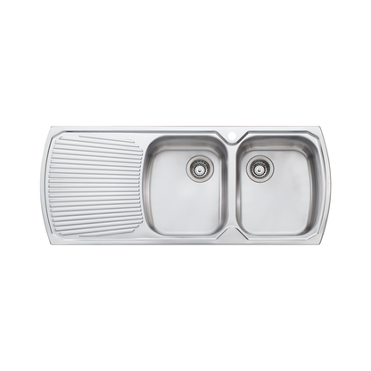 Oliveri Monet Double Bowl Topmount Sink With Left Drainboard Stainless Steel
