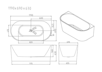 Musen Compact Ultra-Thin Back-to-Wall Bathtub - Gloss White