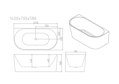 Musen Ultra-Thin Back-to-Wall Bathtub - 1500mm / Gloss White