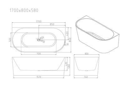 Musen Compact Ultra-Thin Back-to-Wall Bathtub - Gloss White