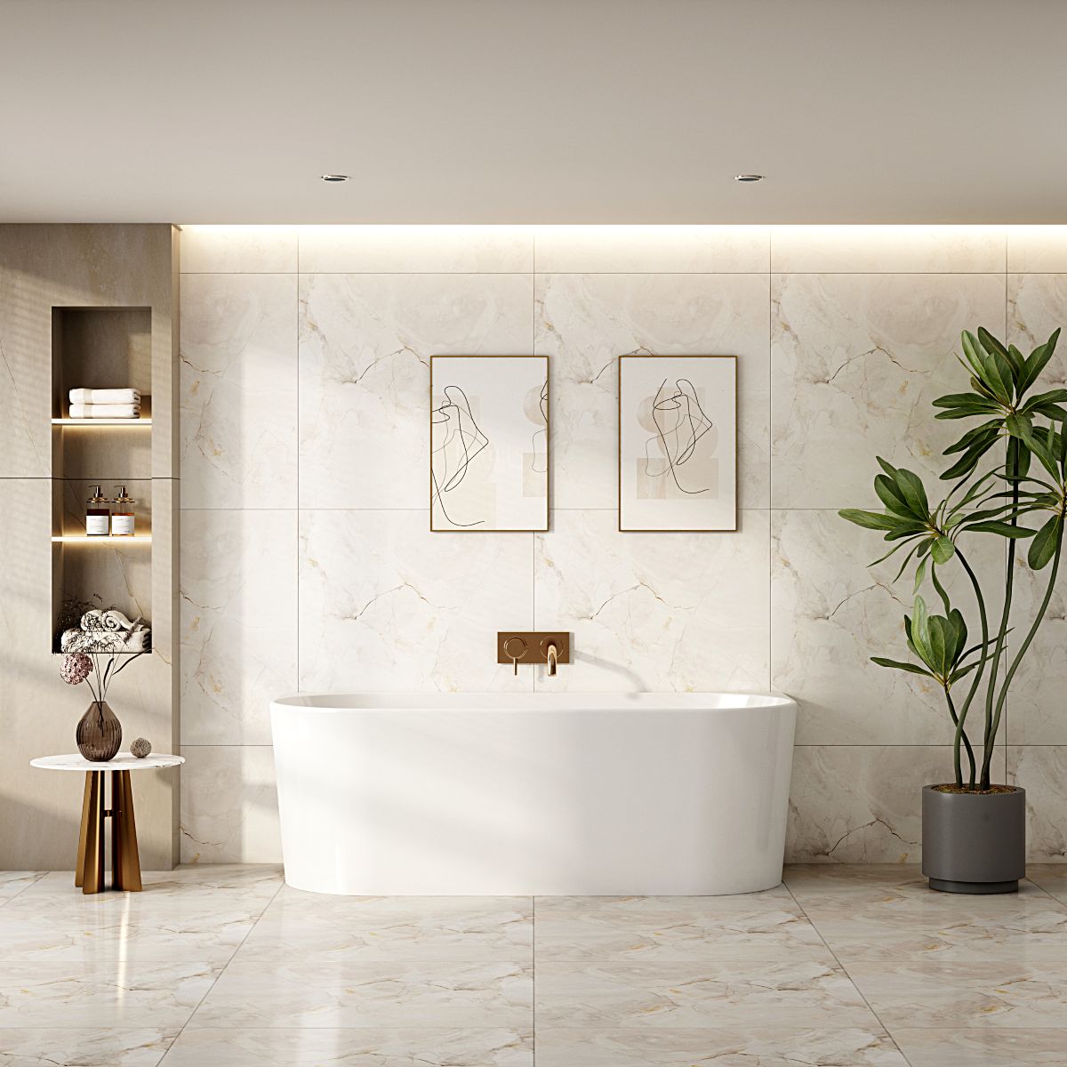 Musen Ultra-Thin Back-to-Wall Bathtub - 1400mm / Gloss White
