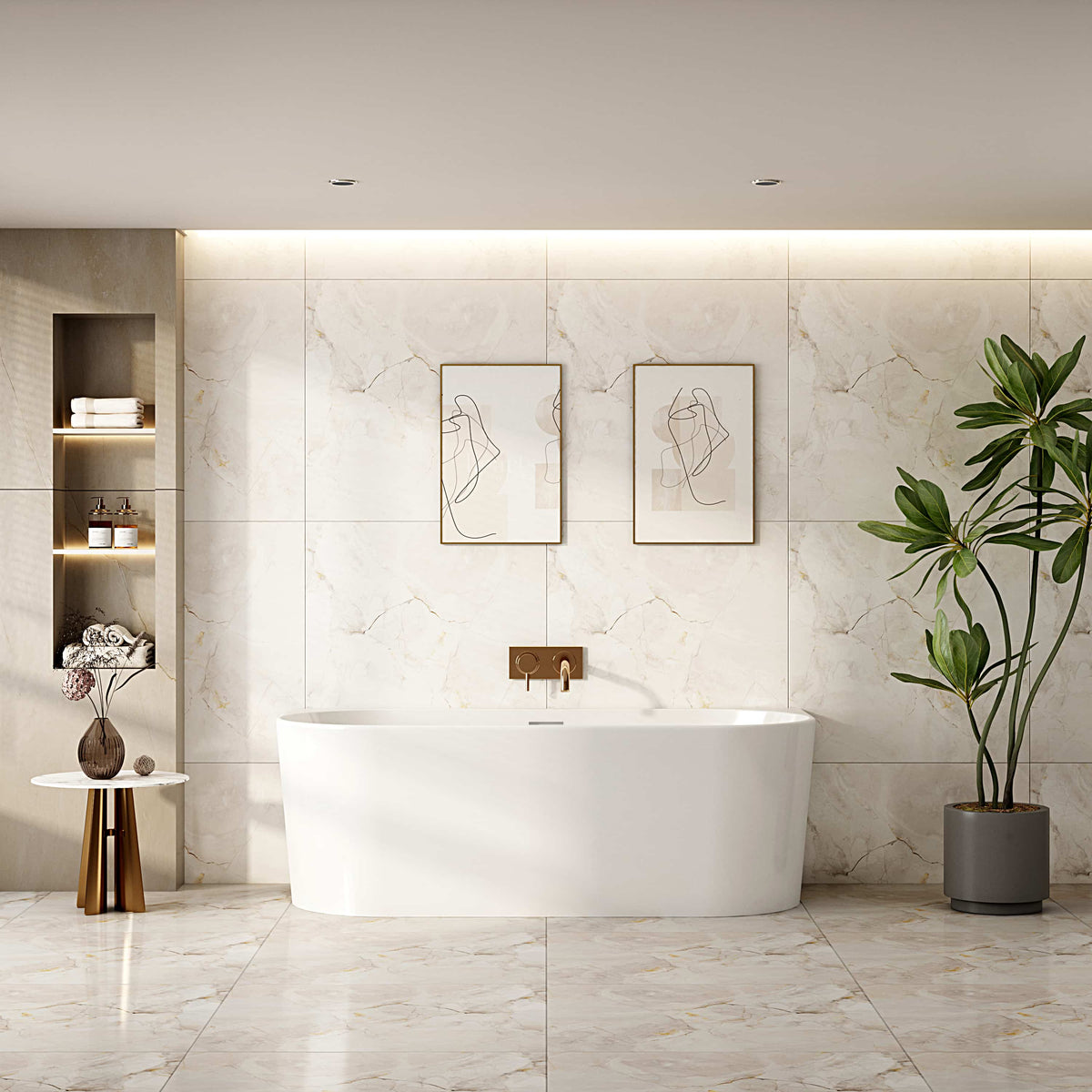 Musen Compact Ultra-Thin Back-to-Wall Bathtub - Gloss White