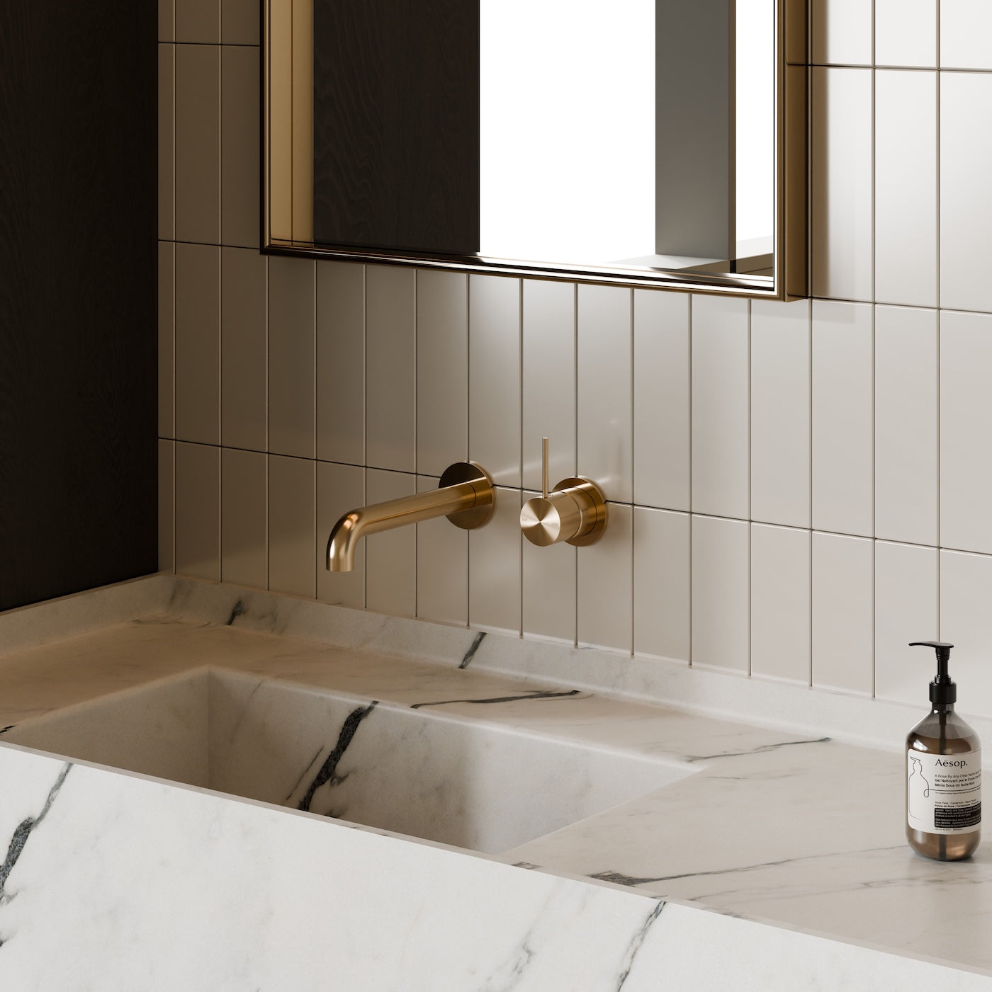 Nero Mecca Up Wall Mixer Set Basin/Bath Separate Backplates 185mm Brushed  / NR221907d185BG