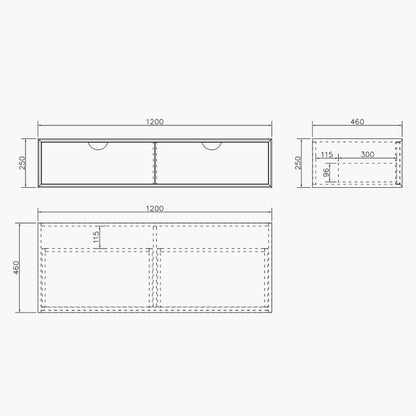 Otti Moonlight  Wall Hung Vanity Cabinet 1200mm