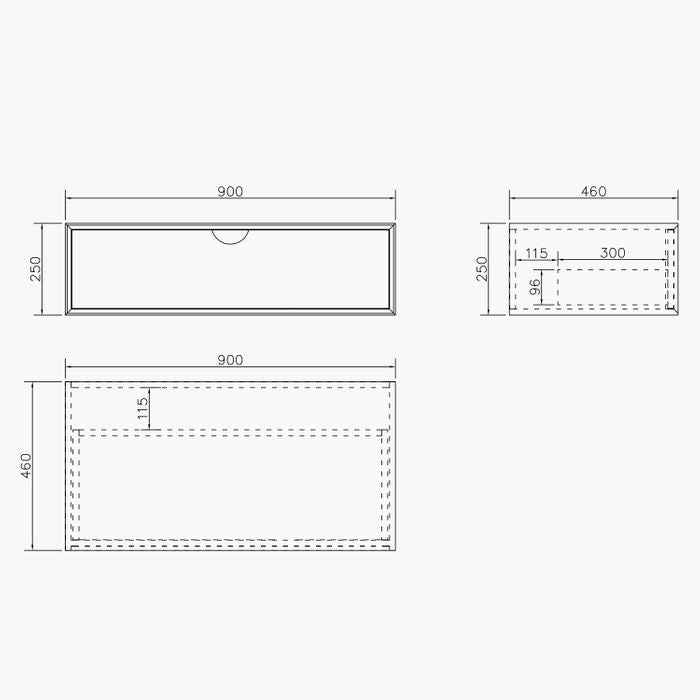Otti Moonlight  Wall Hung Vanity Cabinet 900mm