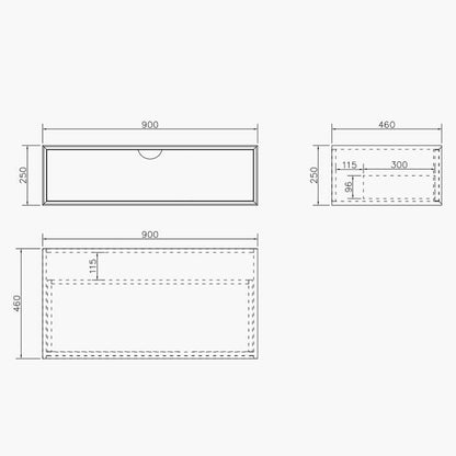 Otti Moonlight  Wall Hung Vanity Cabinet 900mm