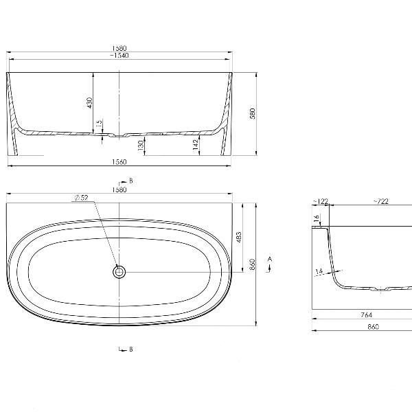 Narva 158 x 86 MagnaCast Back To Wall Bath –