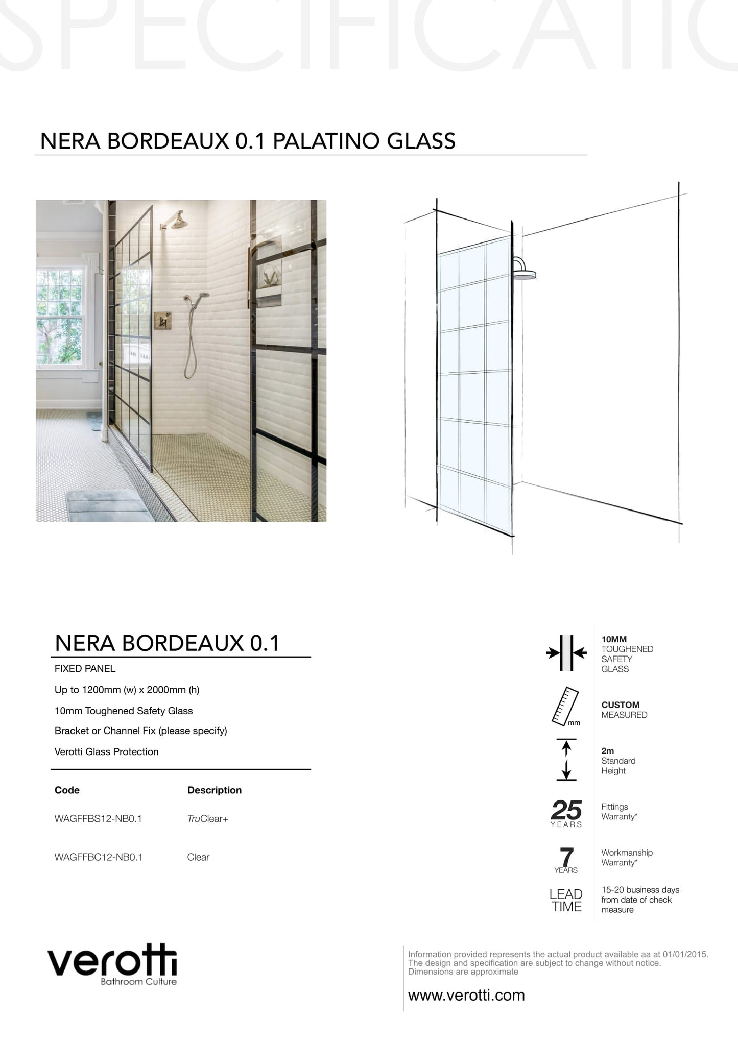 NERA BORDEAUX 0.1 - Up to 1200 x 2000 / Clear with White Pattern / Concealed Channel Anodised