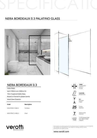 NERA BORDEAUX 0.3 - Up to 1200 x 2000 / Clear with Black Pattern / L-Bracket Chrome