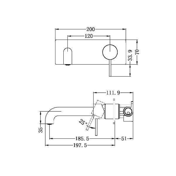 Nero Mecca Wall Mixer Set Basin/Bath 185mm