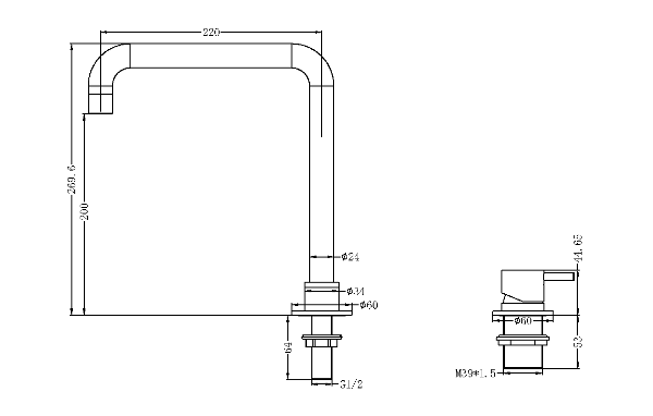 Nero Mecca Hob Basin Mixer with Square Swivel Spout
