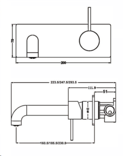 Nero Mecca Up Wall Mixer Set Basin/Bath 185mm