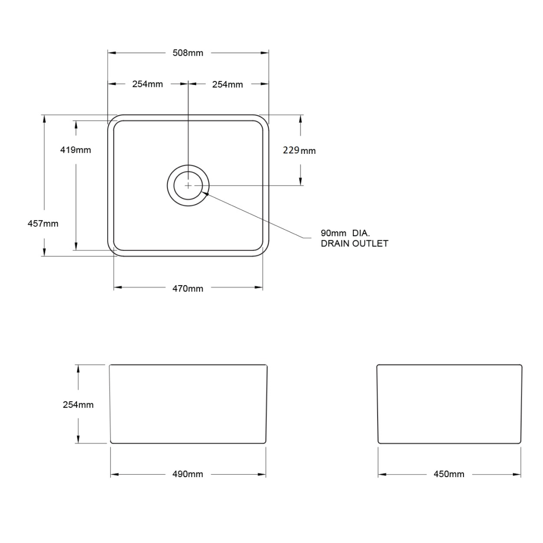 Turner Hastings Novi 50 x 46 Fireclay Butler Sink Includes Overflow