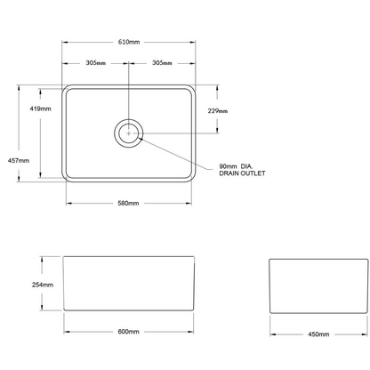 Turner Hastings Novi 60 x 46 Fireclay Butler Sink Includes Overflow