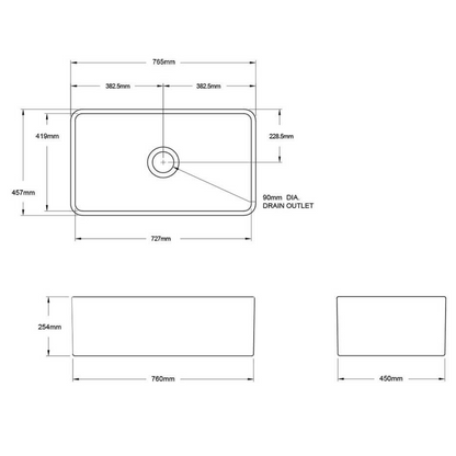 Turner Hastings Novi 75 x 46 Fireclay Butler Sink Includes Overflow