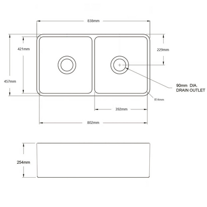 Turner Hastings Novi 84 x 46 Fireclay Double Bowl Butler Sink