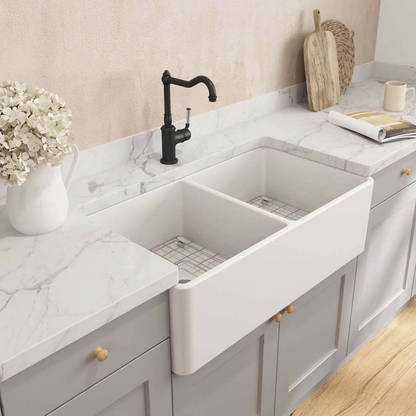 Turner Hastings Novi 85 x 46 Fireclay Double Bowl Butler Sink Includes Overflow