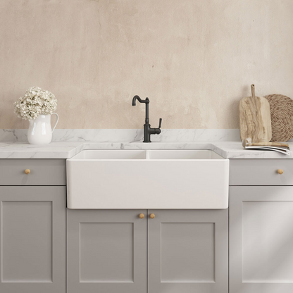 Turner Hastings Novi 85 x 46 Fireclay Double Bowl Butler Sink Includes Overflow