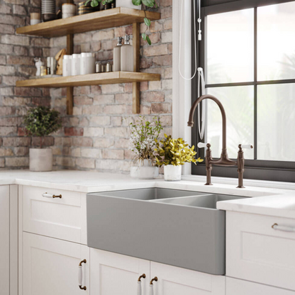 Turner Hastings Novi 85 x 46 Fireclay Double Bowl Butler Sink Includes Overflow