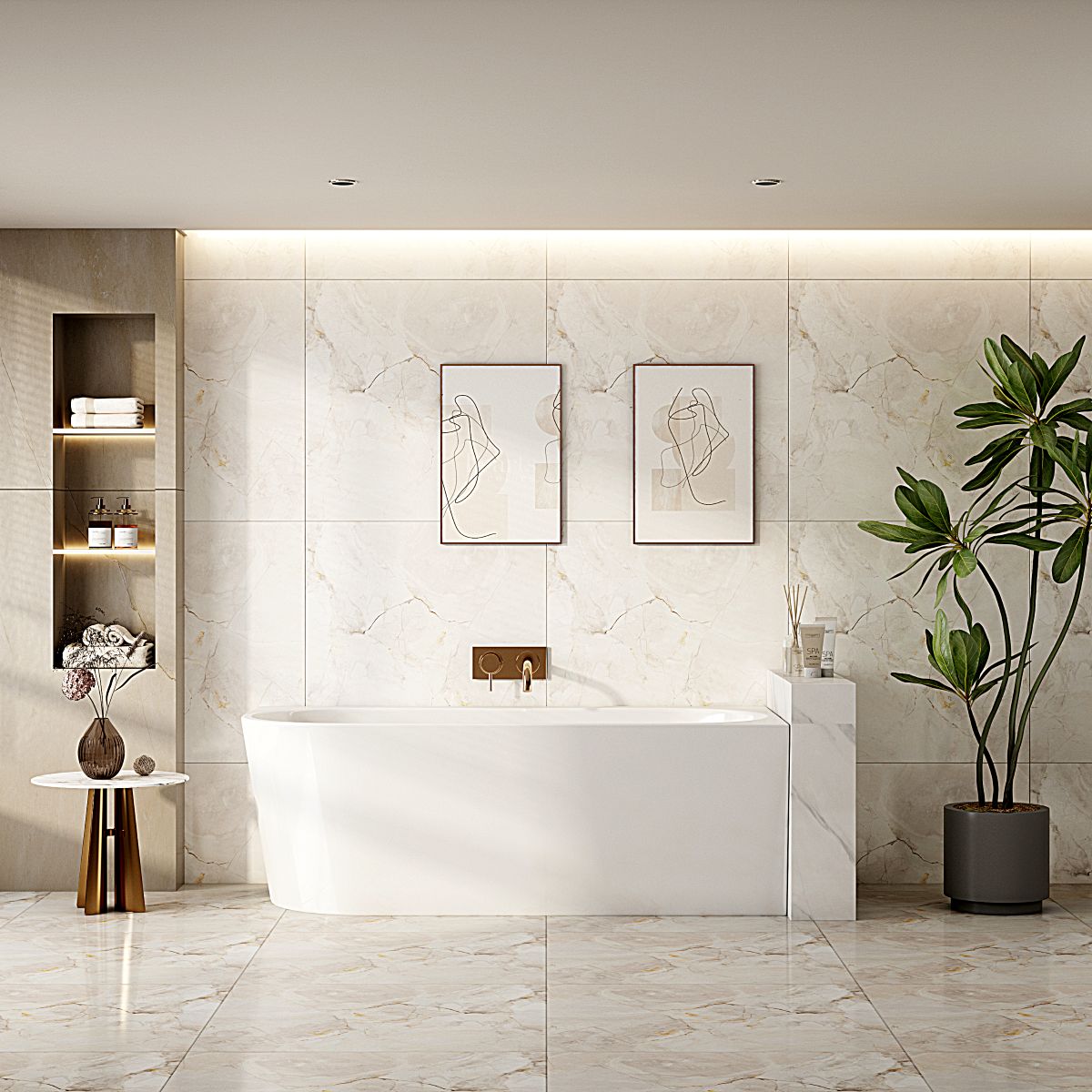 Nova Ultra-Thin Corner Bathtub - Gloss White - 1400mm / Right