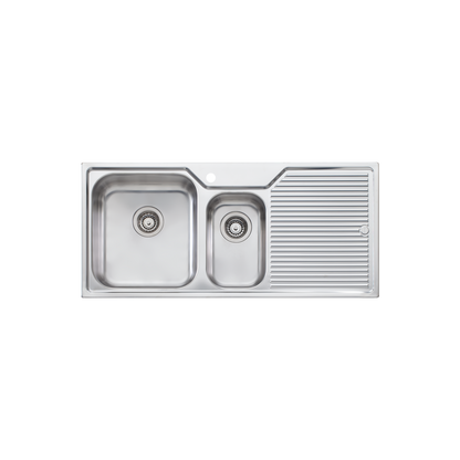 Oliveri Nu-Petite 1 And 1/2 Bowl Topmount Sink With Right Drainboard Stainless Steel
