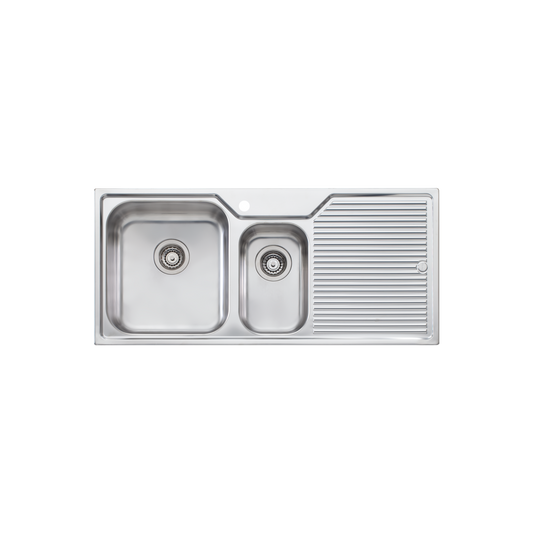 Oliveri Nu-Petite 1 And 1/2 Bowl Topmount Sink With Right Drainboard Stainless Steel