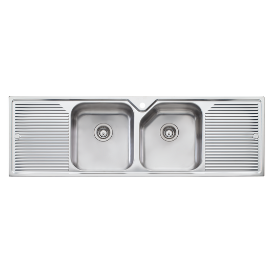 Oliveri Nu-Petite Double Bowl Topmount Sink With Double Drainer Stainless Steel